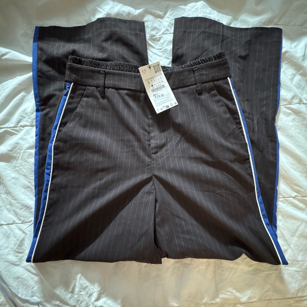 ***SOLD*** Zara Pinstripe Track Pants with Blue Accents